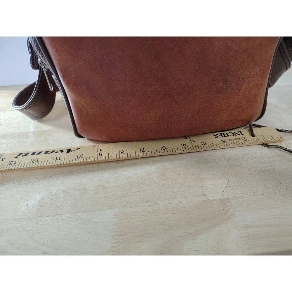 Vintage 3 Compartment Brown Leather CAMERA BAG 12 W x 7 D x 9 H W/Shoulder Strap
